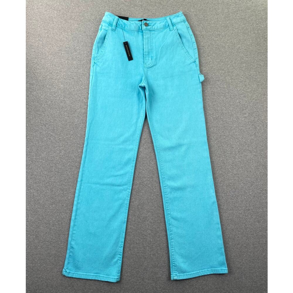 AFRM Jeans Womens 24 Teal Blue Fez High Rise Utility Straight Carpenter Denim
